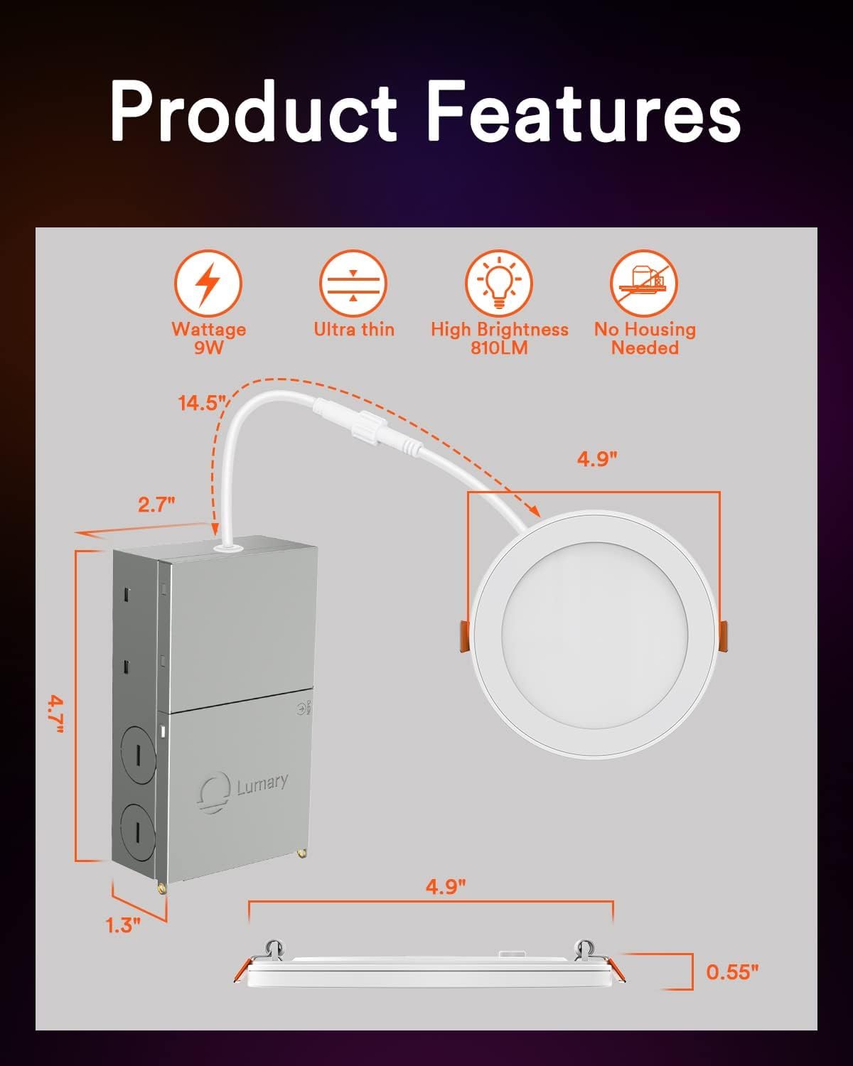 Lumary Smart RGBAI Recessed Light with Gradient Auxiliary Night Light