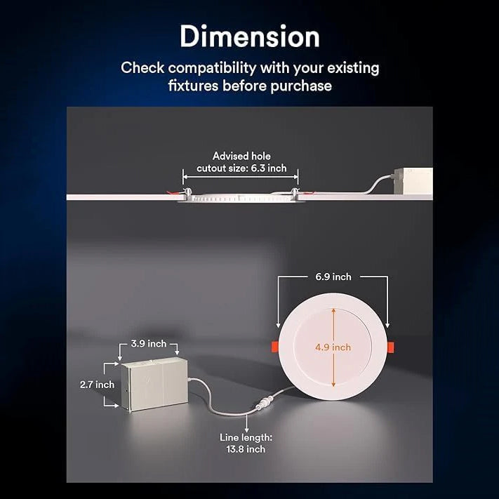 Dimension guide for Lumary Smart Canless Recessed Light with cutout size.