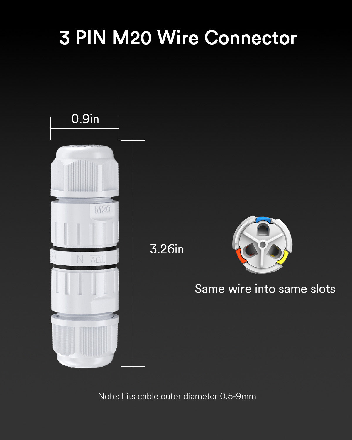 Lumary Waterproof 3PIN Wire Connector for Permanent Outdoor Lights（2Pack）