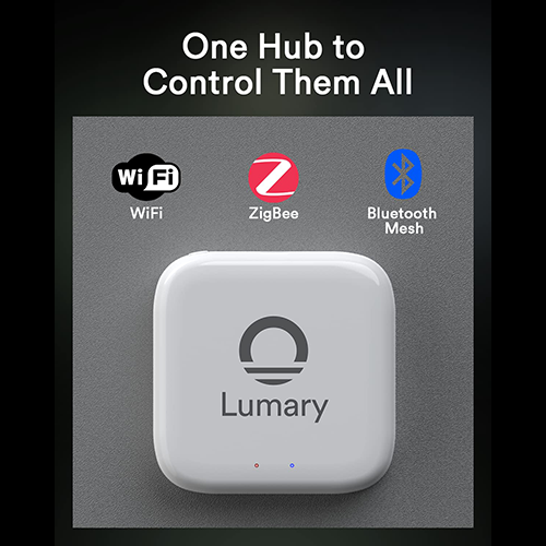 Lumary Smart Hub with WiFi, ZigBee, and Bluetooth icons for smart device control.
