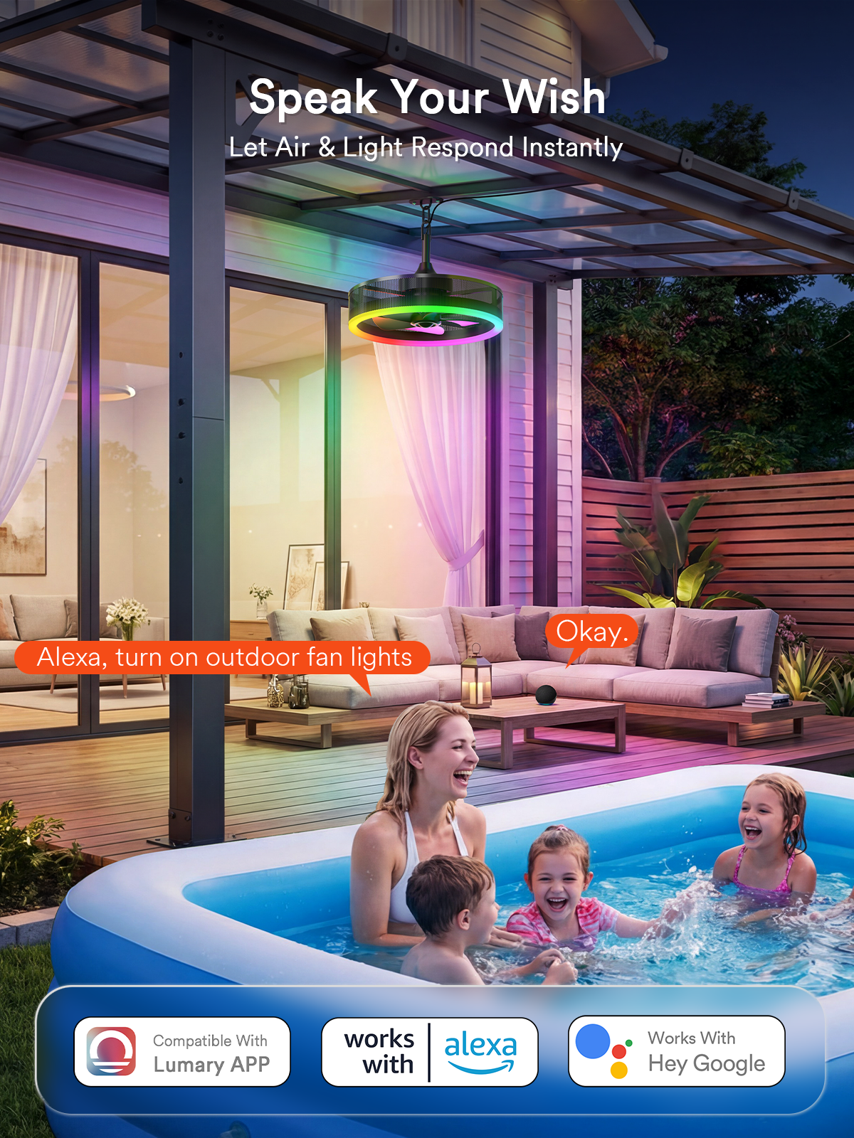 Smart Outdoor Ceiling Fan with Light Pro