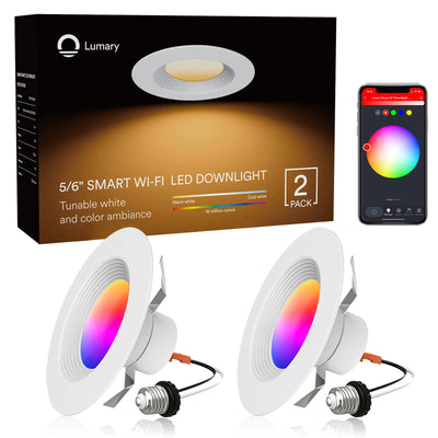 Lumary Smart Wi-Fi Recessed Can Light RGB LED Retrofit Downlight 6 inch 2 PCS