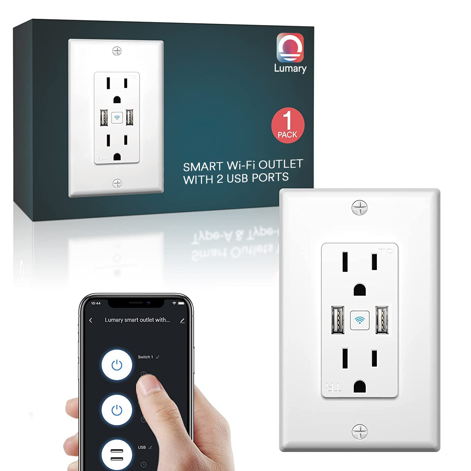 Lumary Smart Wi-Fi Outlet with 2 USB ports and mobile app control