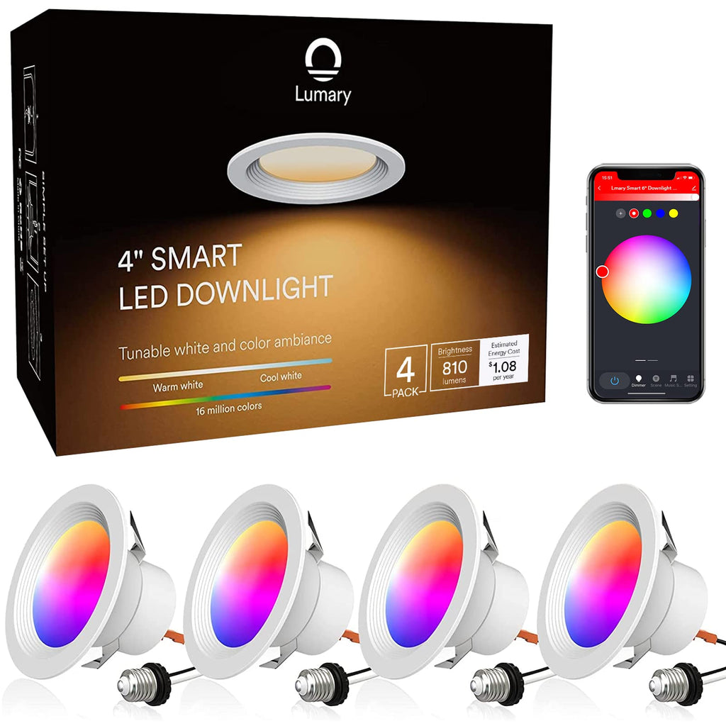 Smart Wi-Fi Recessed Can Light RGB LED Retrofit Downlight 4 inch 4 PCS