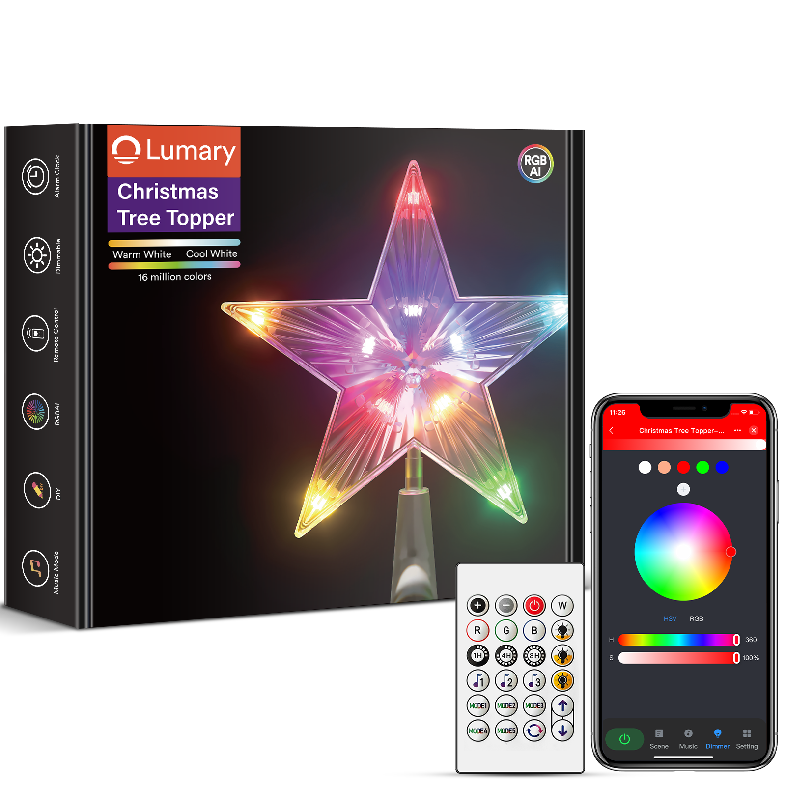 Lumary Smart Christmas Tree Topper 7 Inch