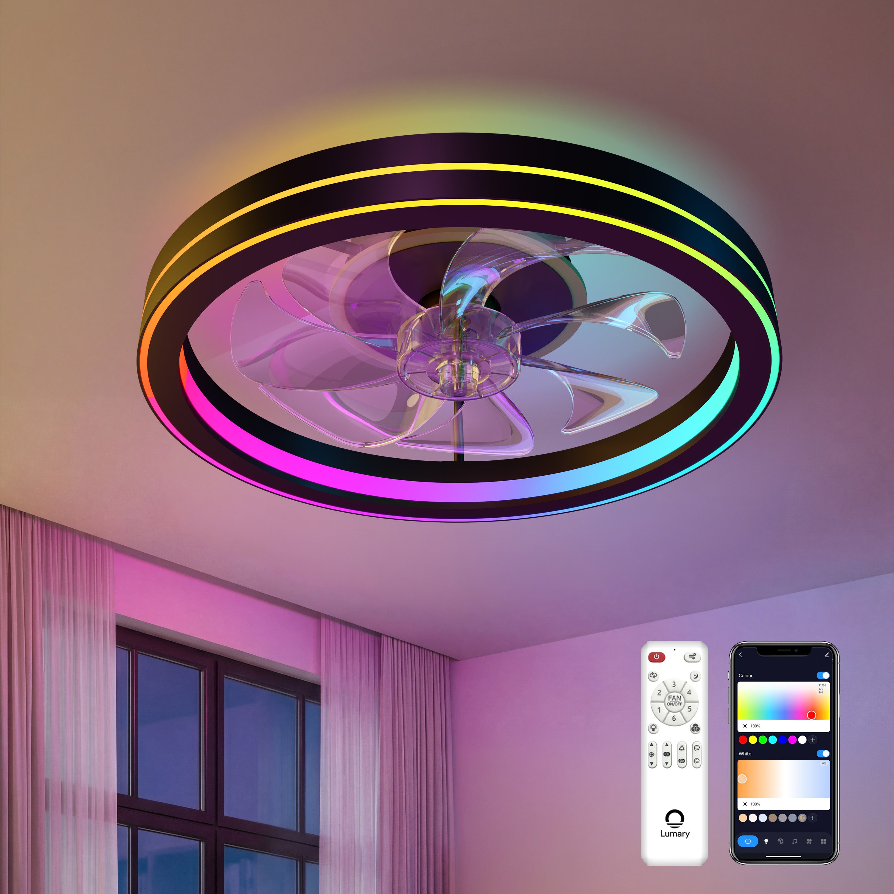 Lumary Smart LED  Fan with Night Light Black