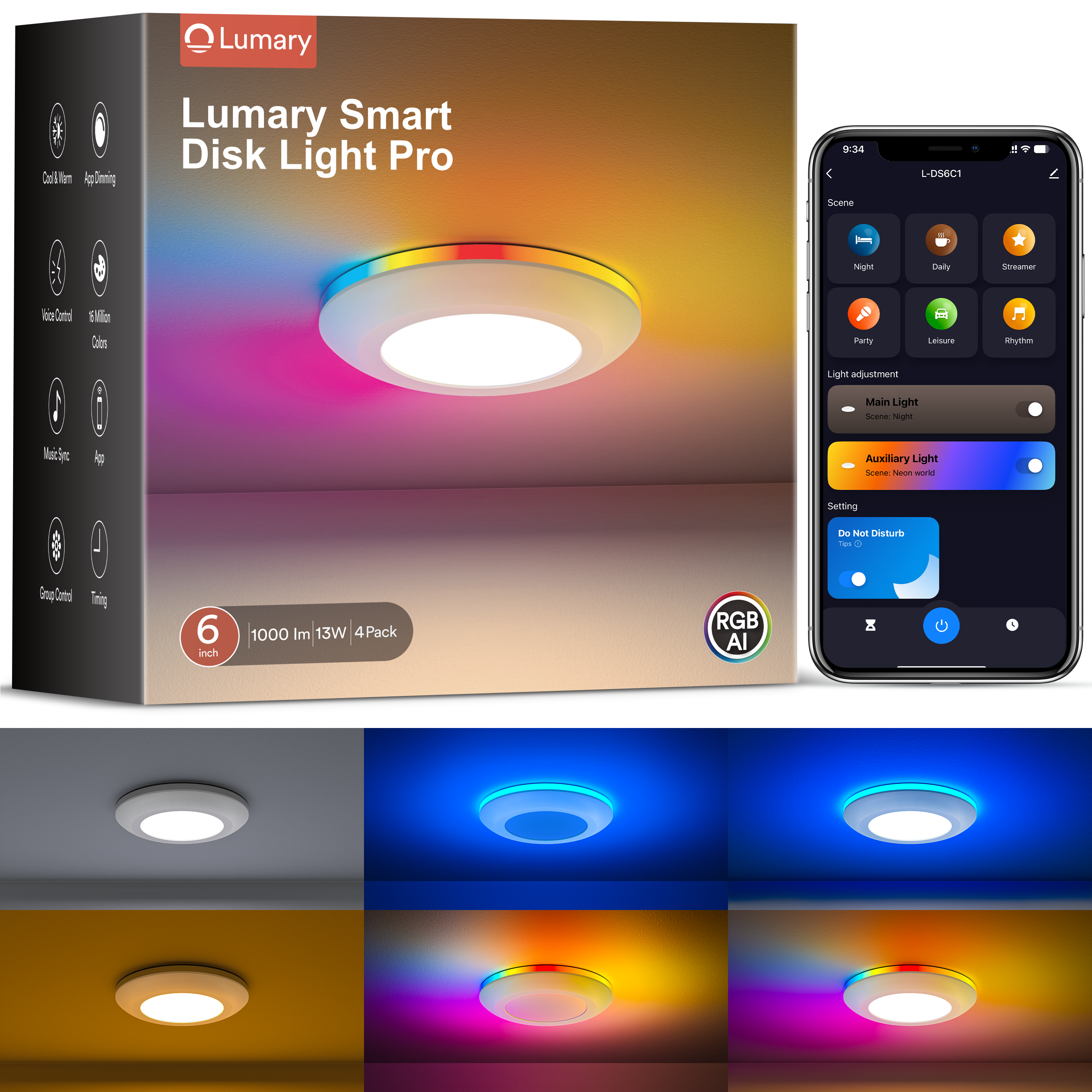 Lumary 5/6 inch Smart RGBAI Led Disk Light Pro