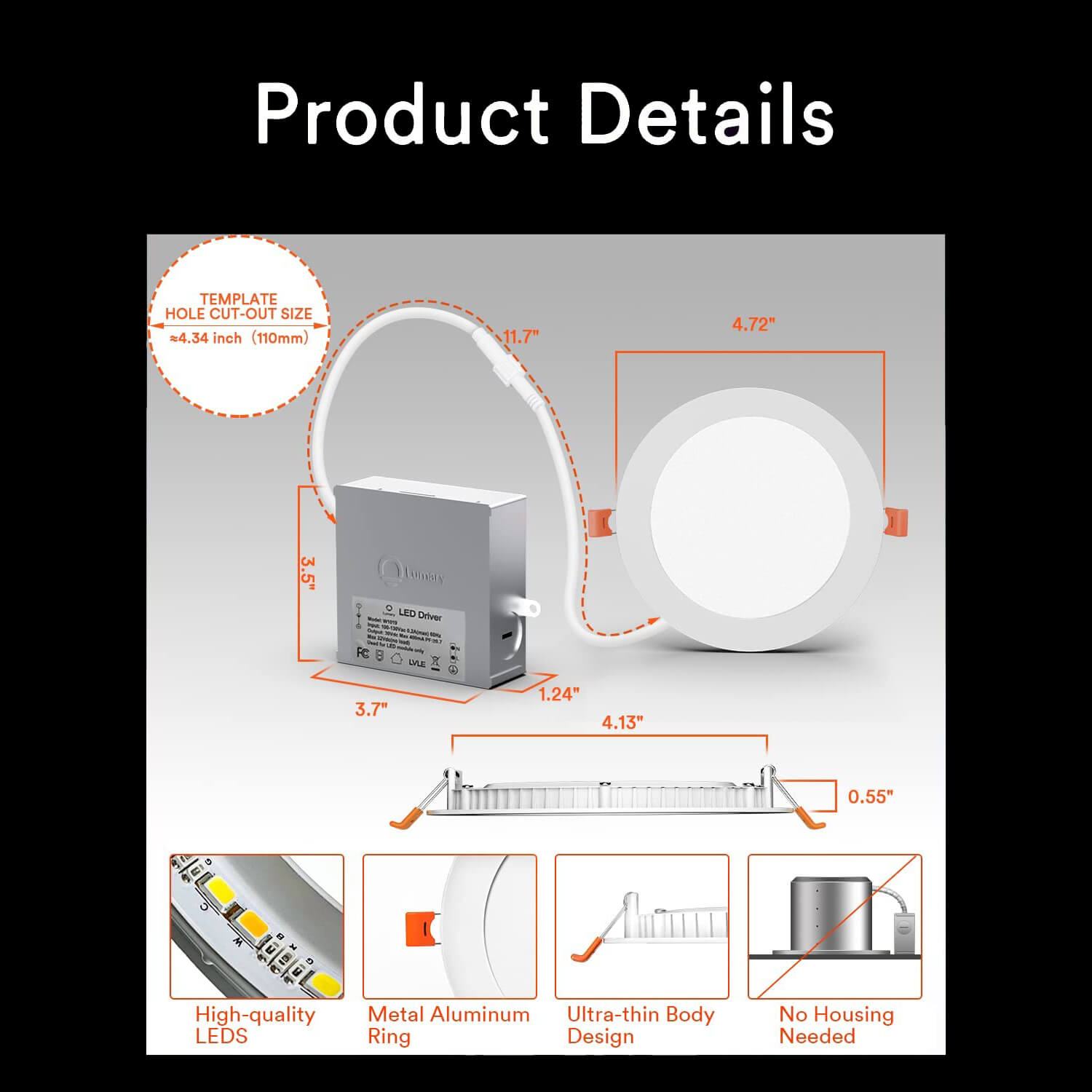 Lumary WiFi Smart Recessed Canless Lighting Slim Panel Lights RGB Downlight 4” 9W 2PCS - Lumary