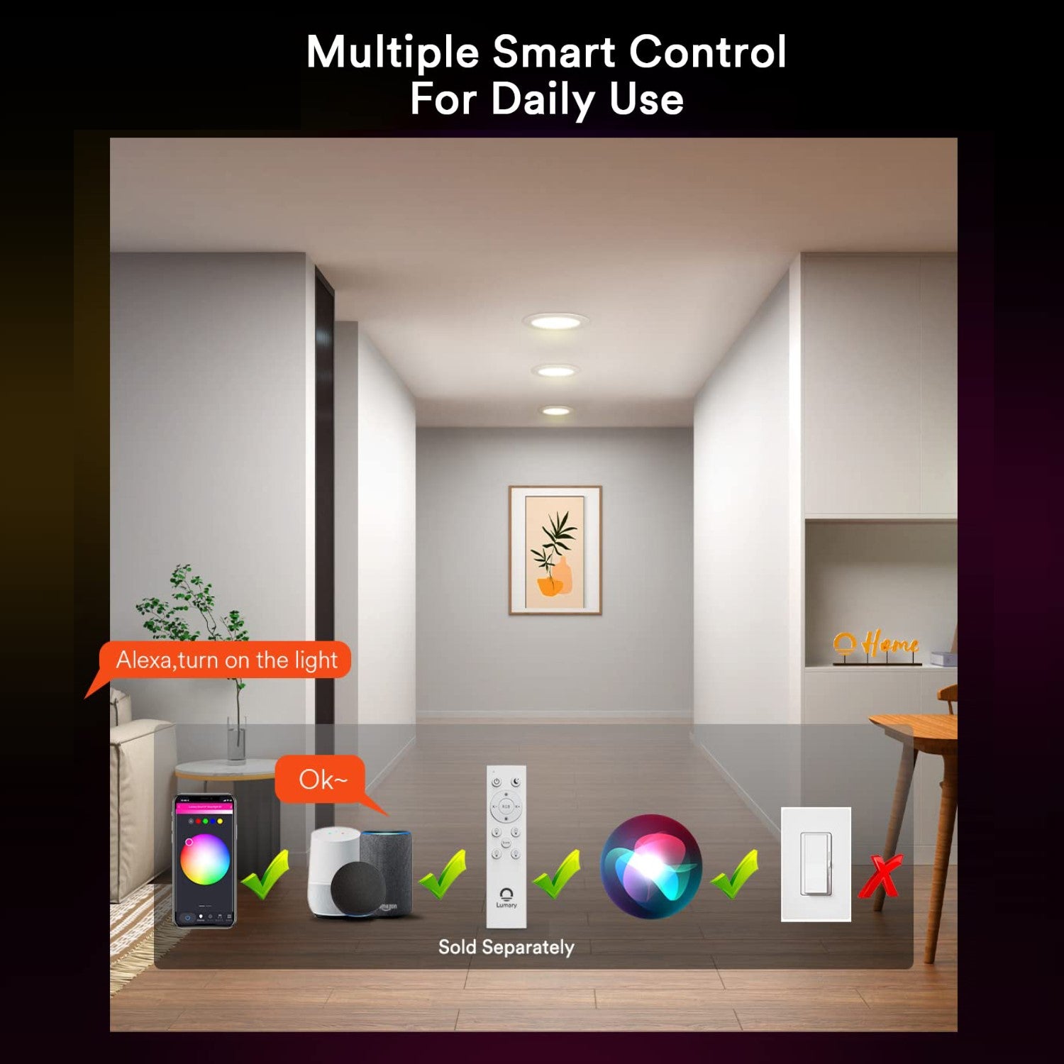 Lumary Smart LED Recessed Dimmable Downlight ETL Certified 6 inch 4 Pack - Lumary