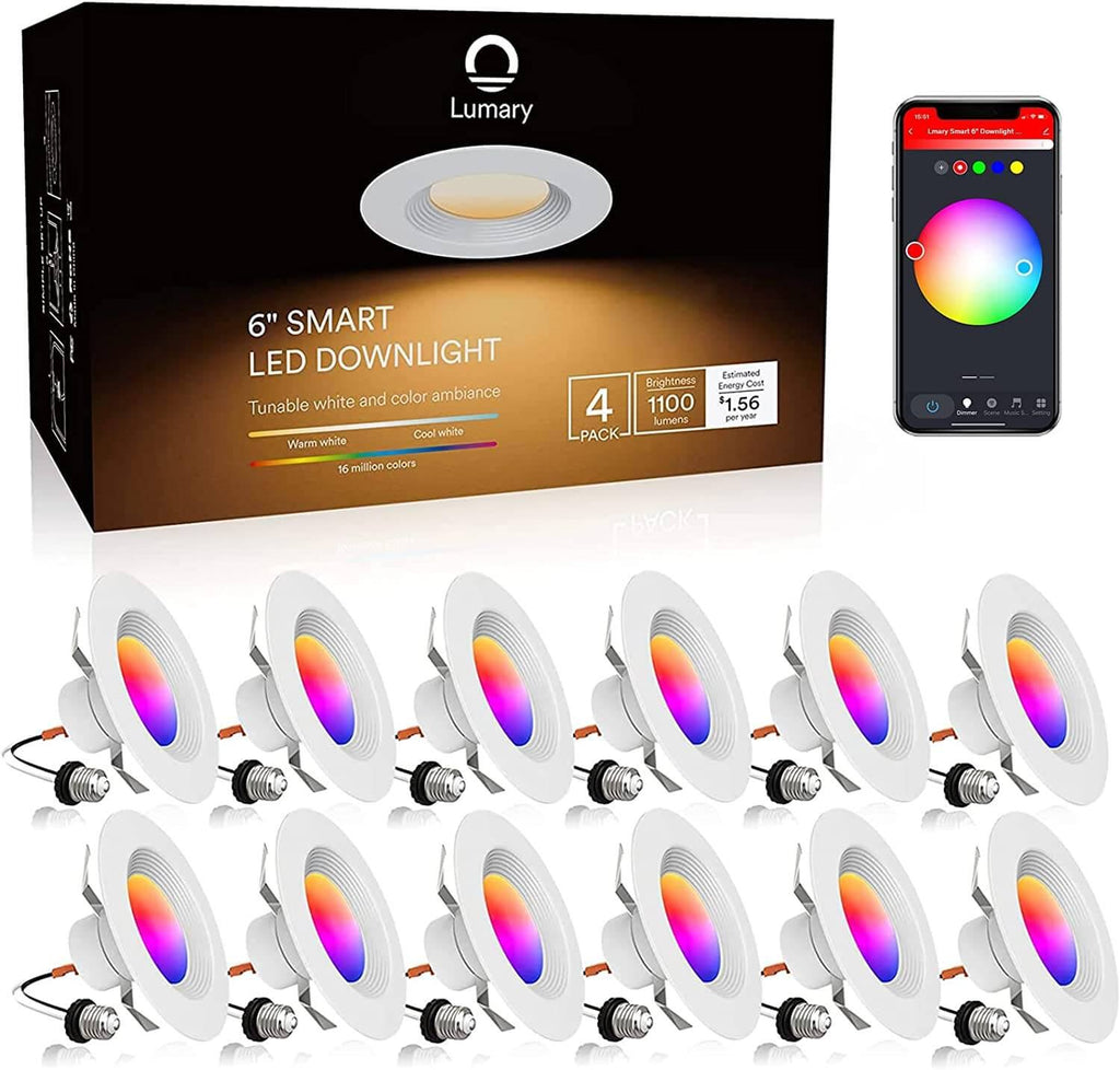Smart Wi-Fi Recessed Can Light RGB LED Retrofit Downlight 6 inch 12 PCS