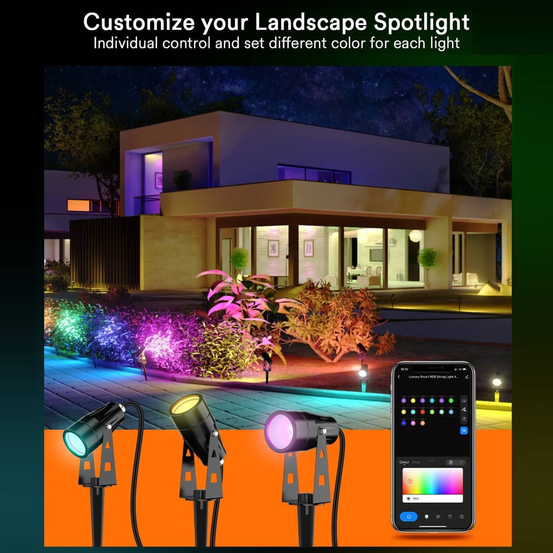 Lumary Smart LED Outdoor Spotlights RGBAI WIFI Landscape Lights IP65 Waterproof Low Voltage