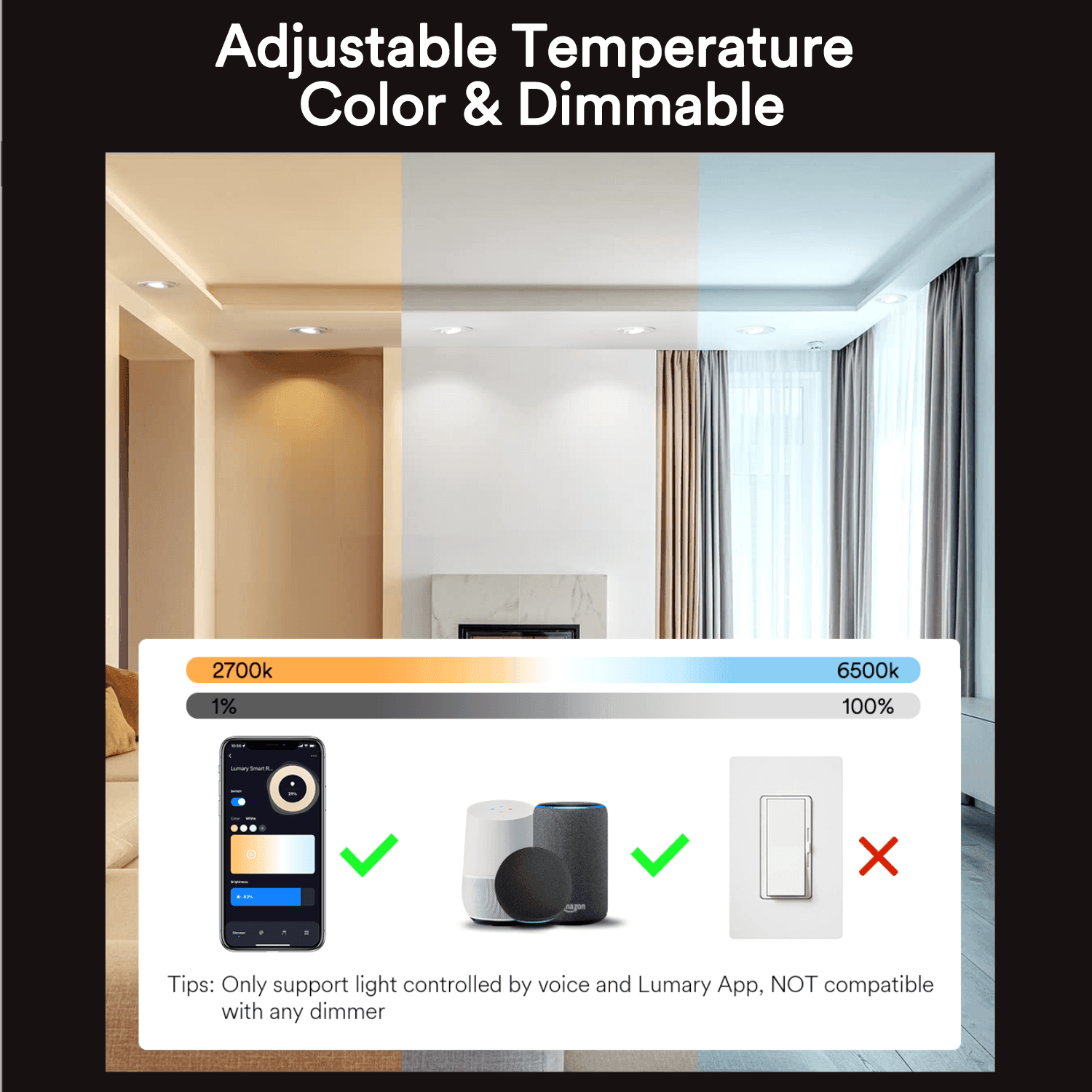 Smart Recessed Lighting 4 Inch 9W 810 Lumens Gimbal Recessed Lighting