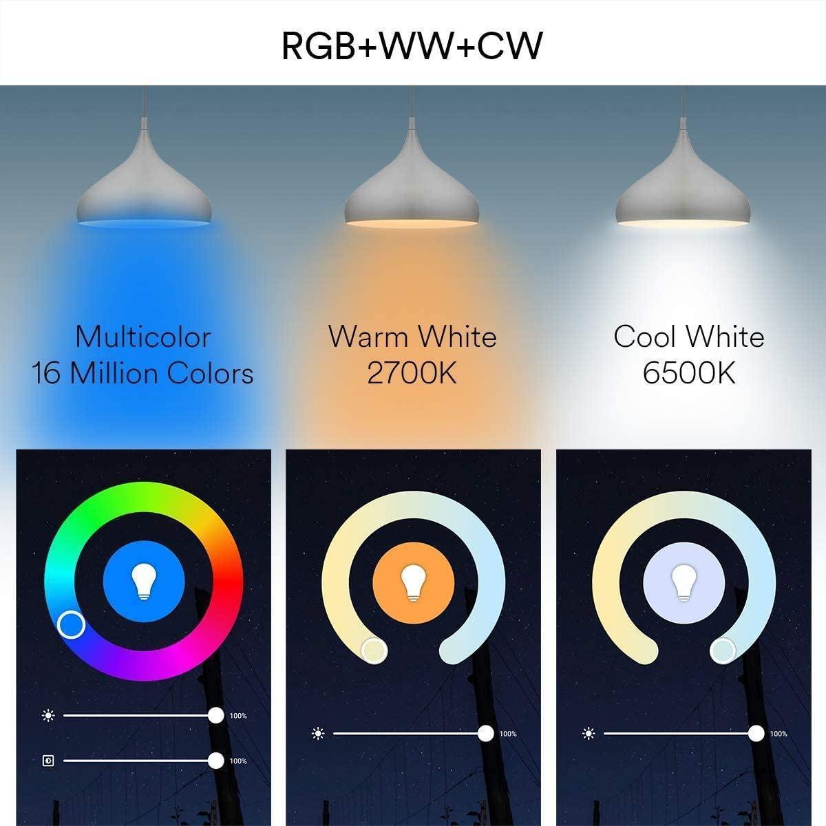 Lumary RGBAI smart bulb with 16 million colors and adjustable warmth settings displayed.
