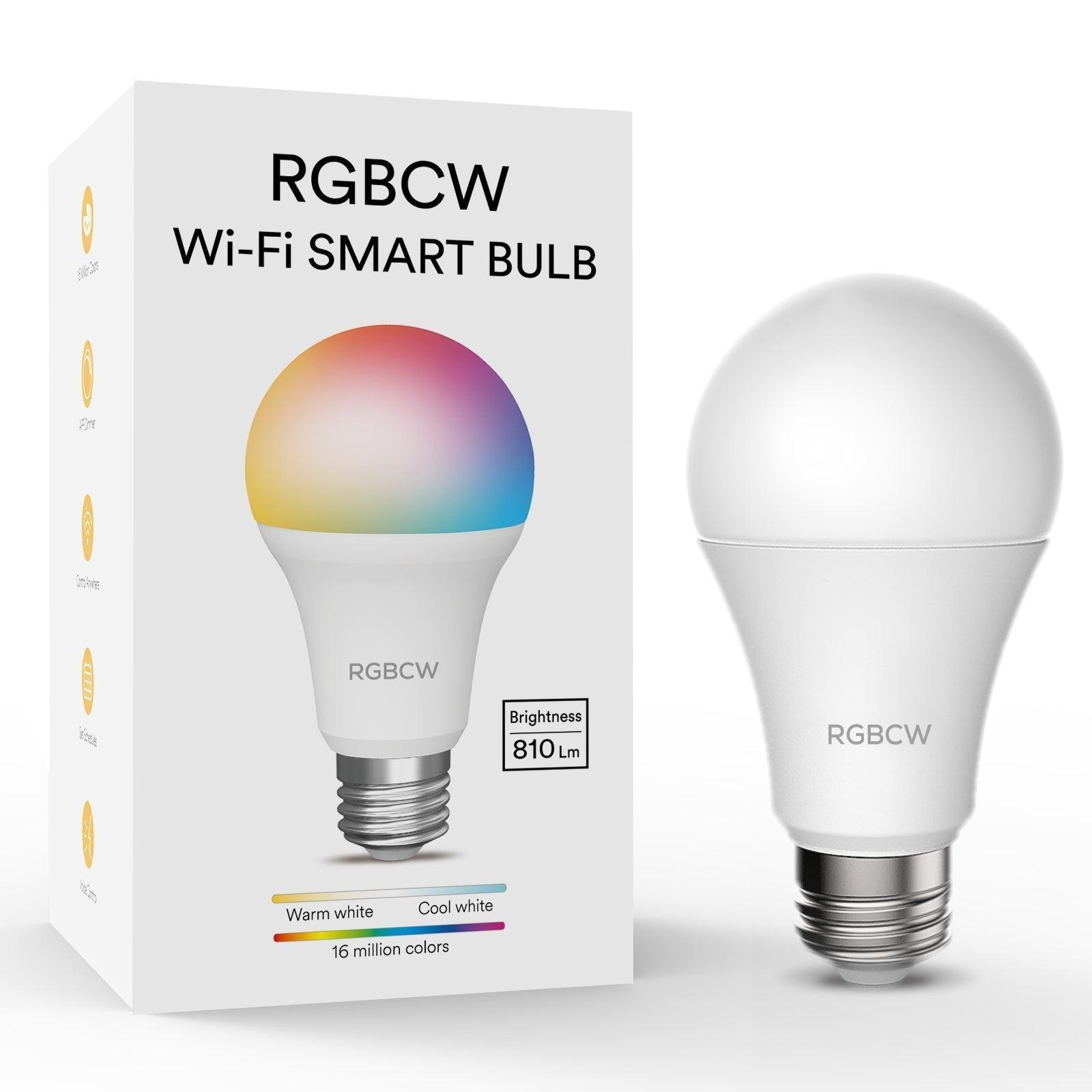 Lumary RGBWC Wi-Fi smart bulb with packaging, 810 lumens, 16 million colors.